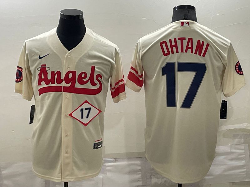 Men Los Angeles Angels 17 Ohtani Cream City Edition Game Nike 2022 MLB Jerseys